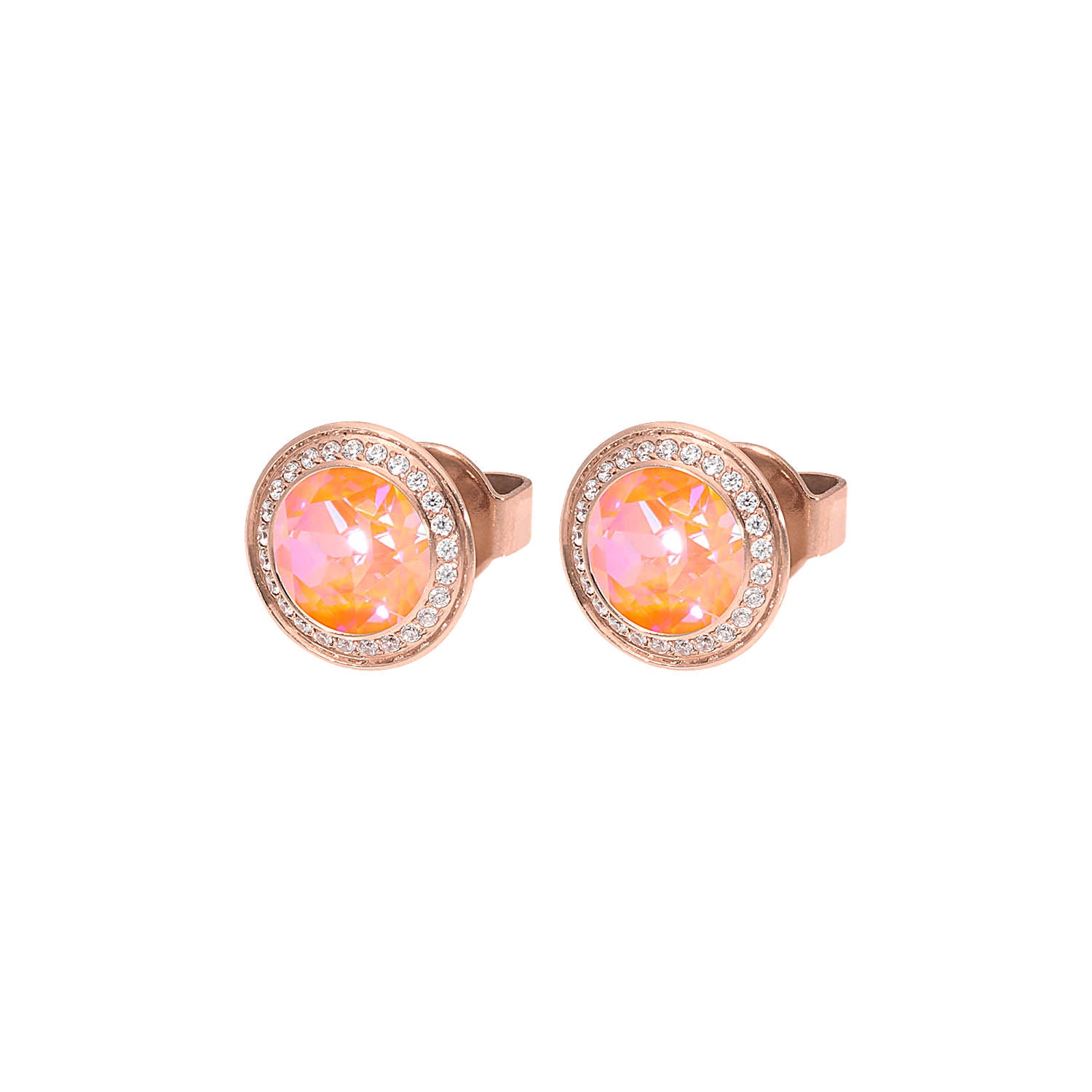 Tondo Deluxe Stud Earring 0.35" - Rose Gold crystal orange glow delite