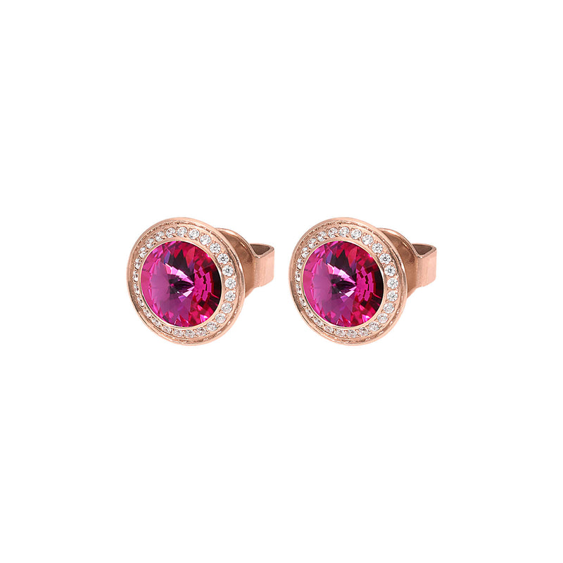 Tondo Deluxe Stud Earring 9mm - Rose Gold fuchsia