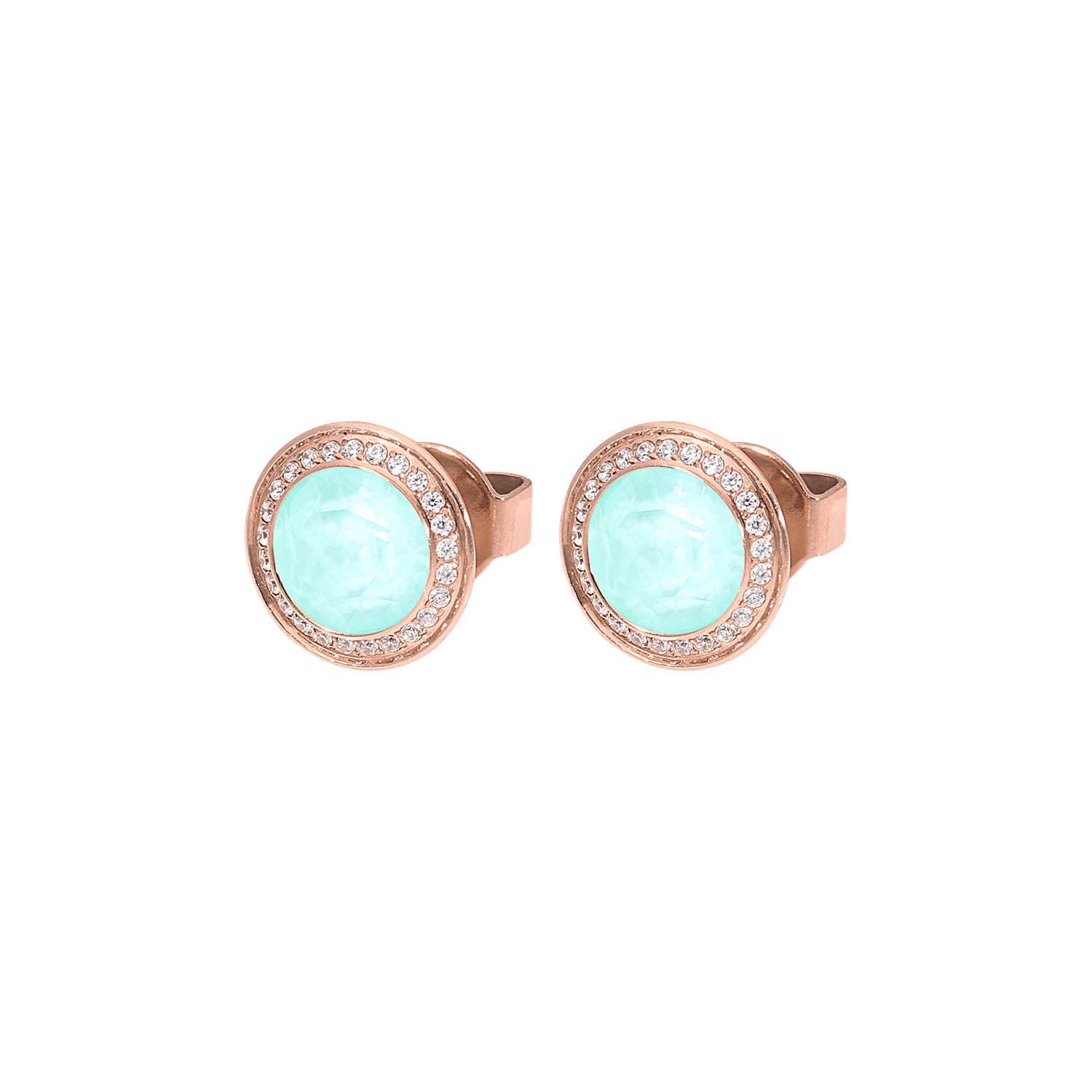 Tondo Deluxe Stud Earring 0.35" - Rose Gold crystal soft mint ignite