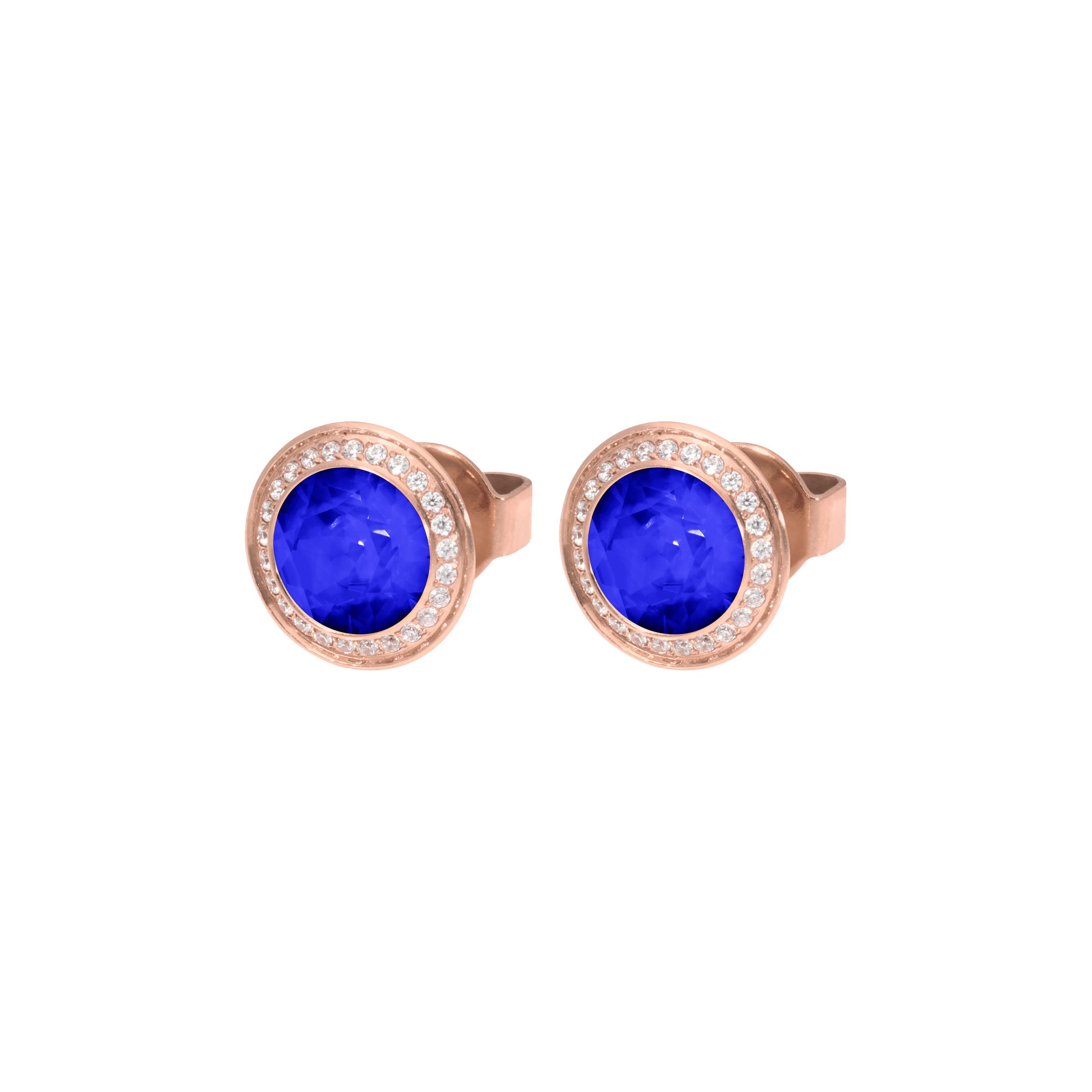 Tondo Deluxe Stud Earring 0.35" - Rose Gold ReCreated Dark Sapphire