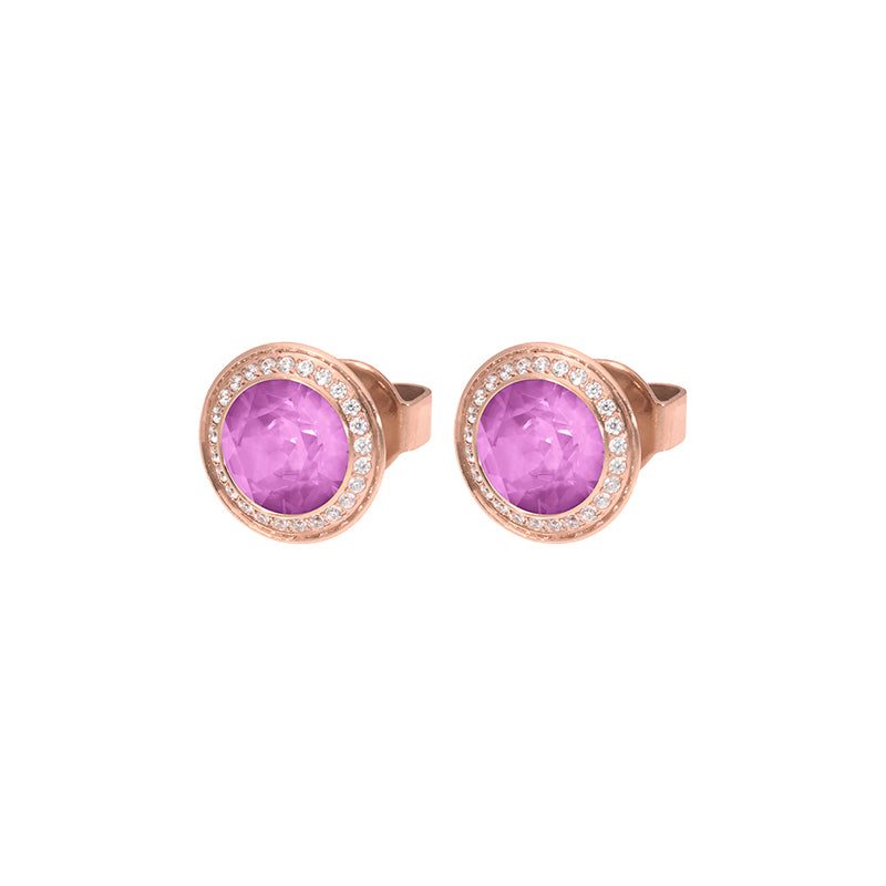 Tondo Deluxe Stud Earring 9mm - Rose Gold Crystal Orchid Ignite