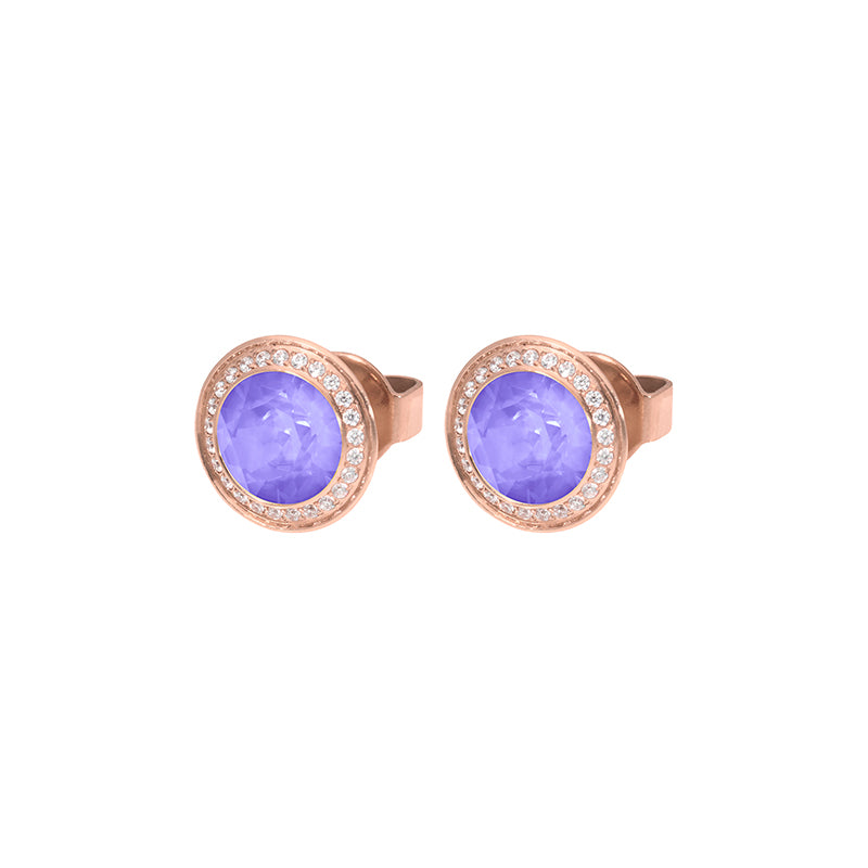 Tondo Deluxe Stud Earring 9mm - Rose Gold Crystal Purple Ignite
