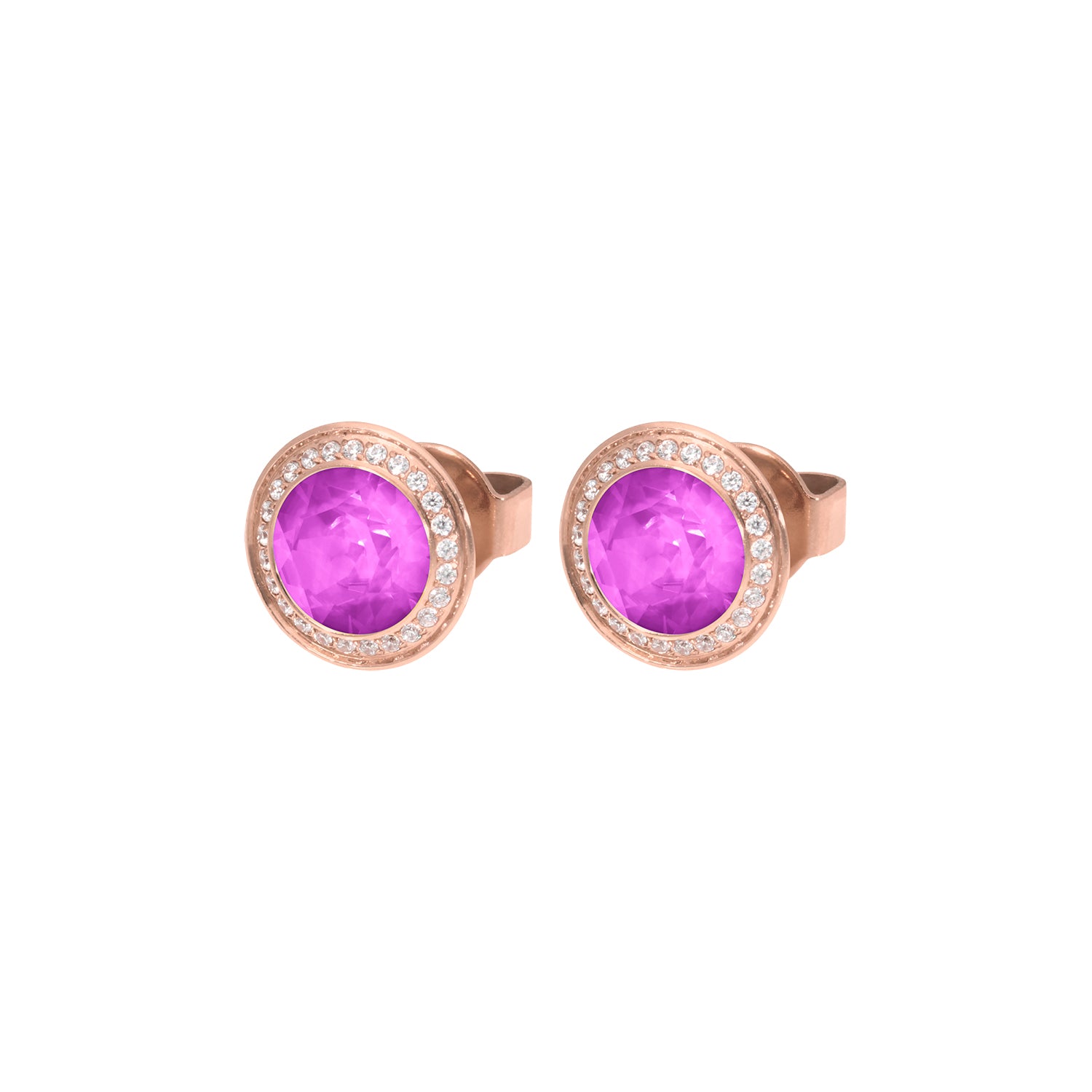 Tondo Deluxe Stud Earring 0.35" - Rose Gold Crystal Electric Violet Ignite