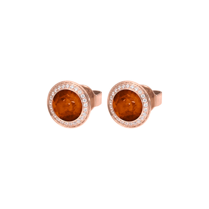 Tondo Deluxe Stud Earring 0.35" - Rose Gold Smoked Topaz