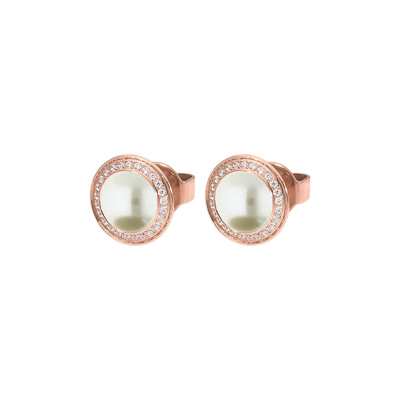 Tondo Deluxe Stud Earring 9mm - Rose Gold cream pearl