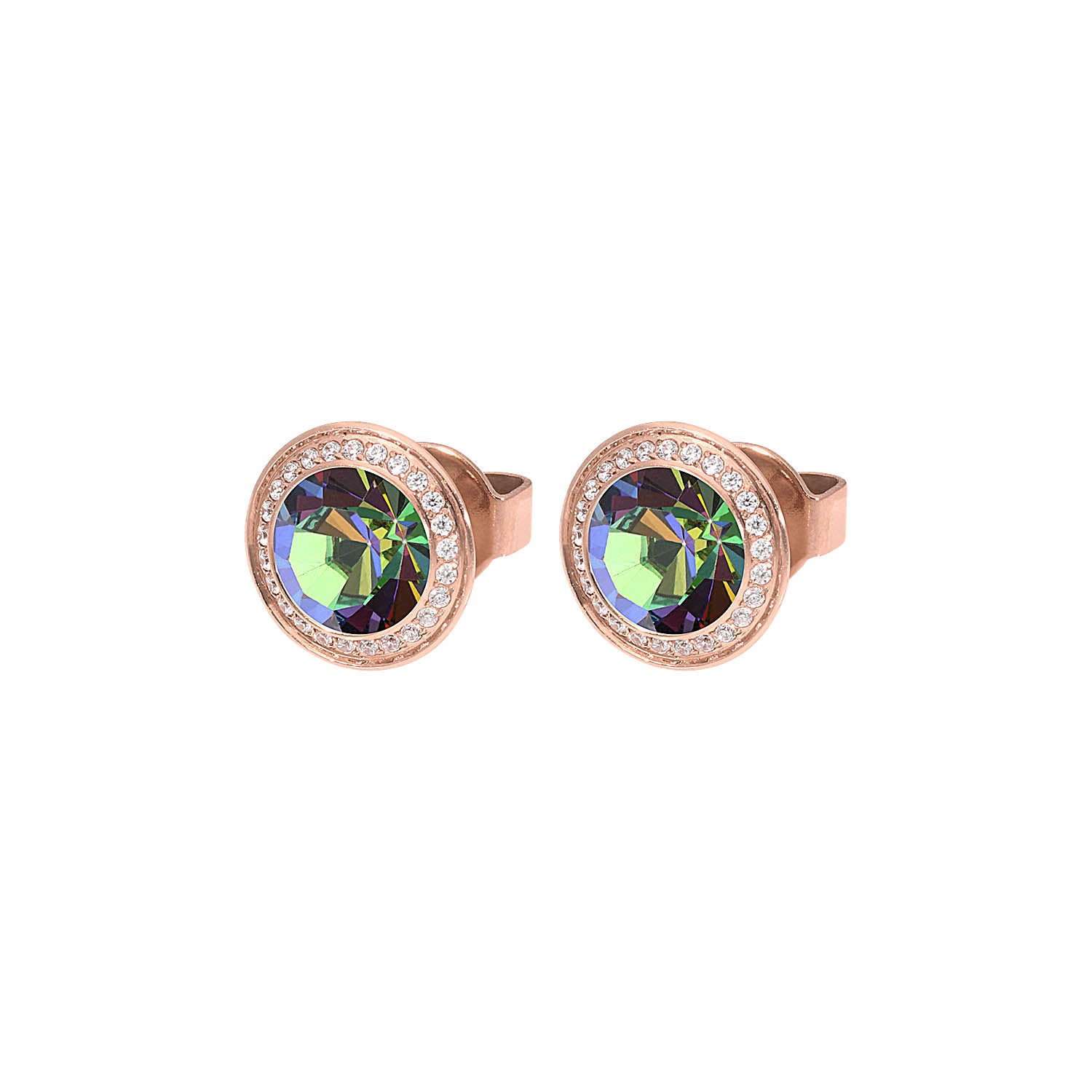 Tondo Deluxe Stud Earring 0.35" - Rose Gold Crystal Vitrail Medium