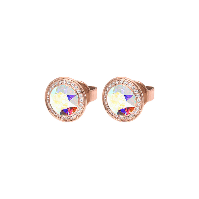 Tondo Deluxe Stud Earring 9mm - Rose Gold crystal aurora boreale