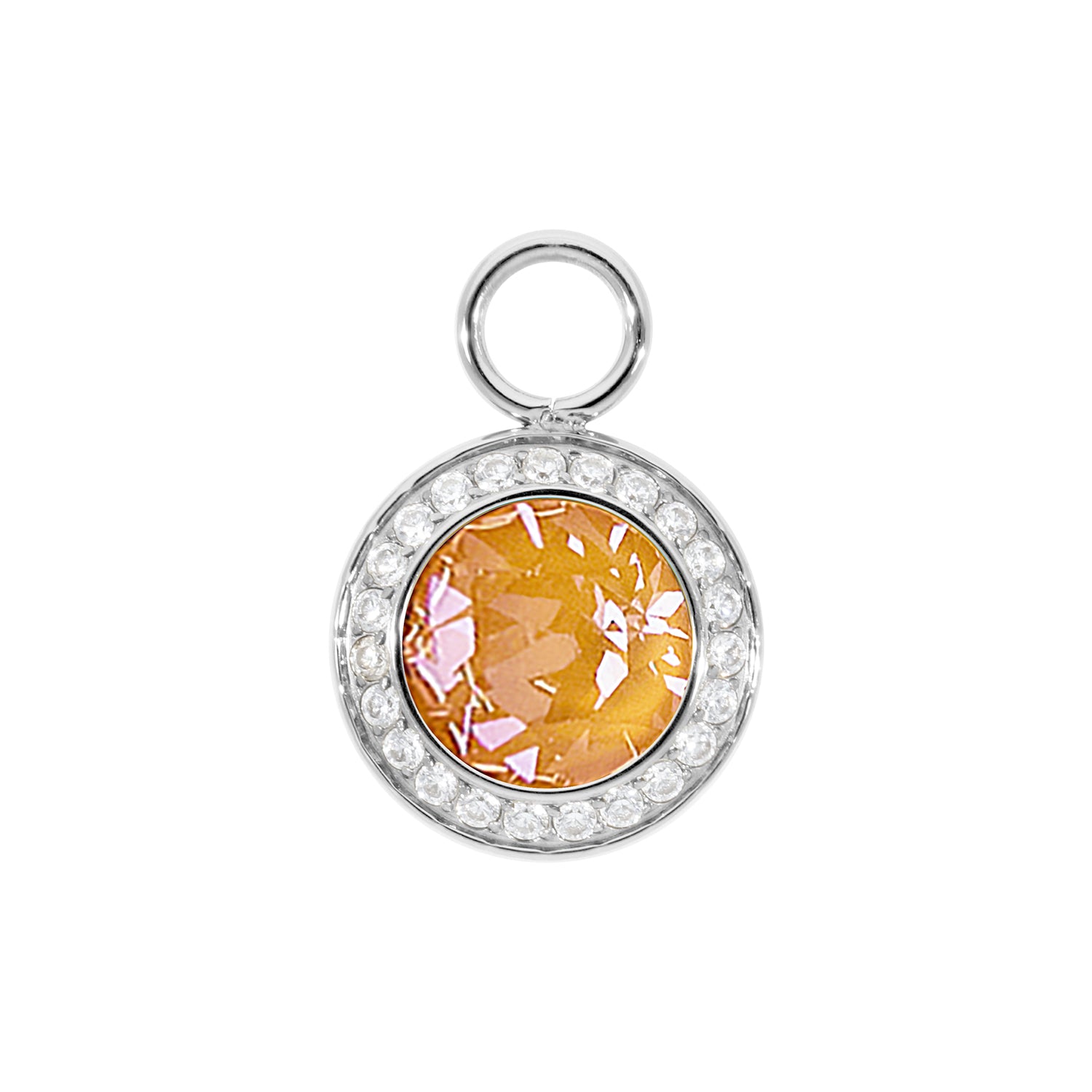 Tondo Deluxe Charm 0.51" - Silver Crystal Mango Ignite