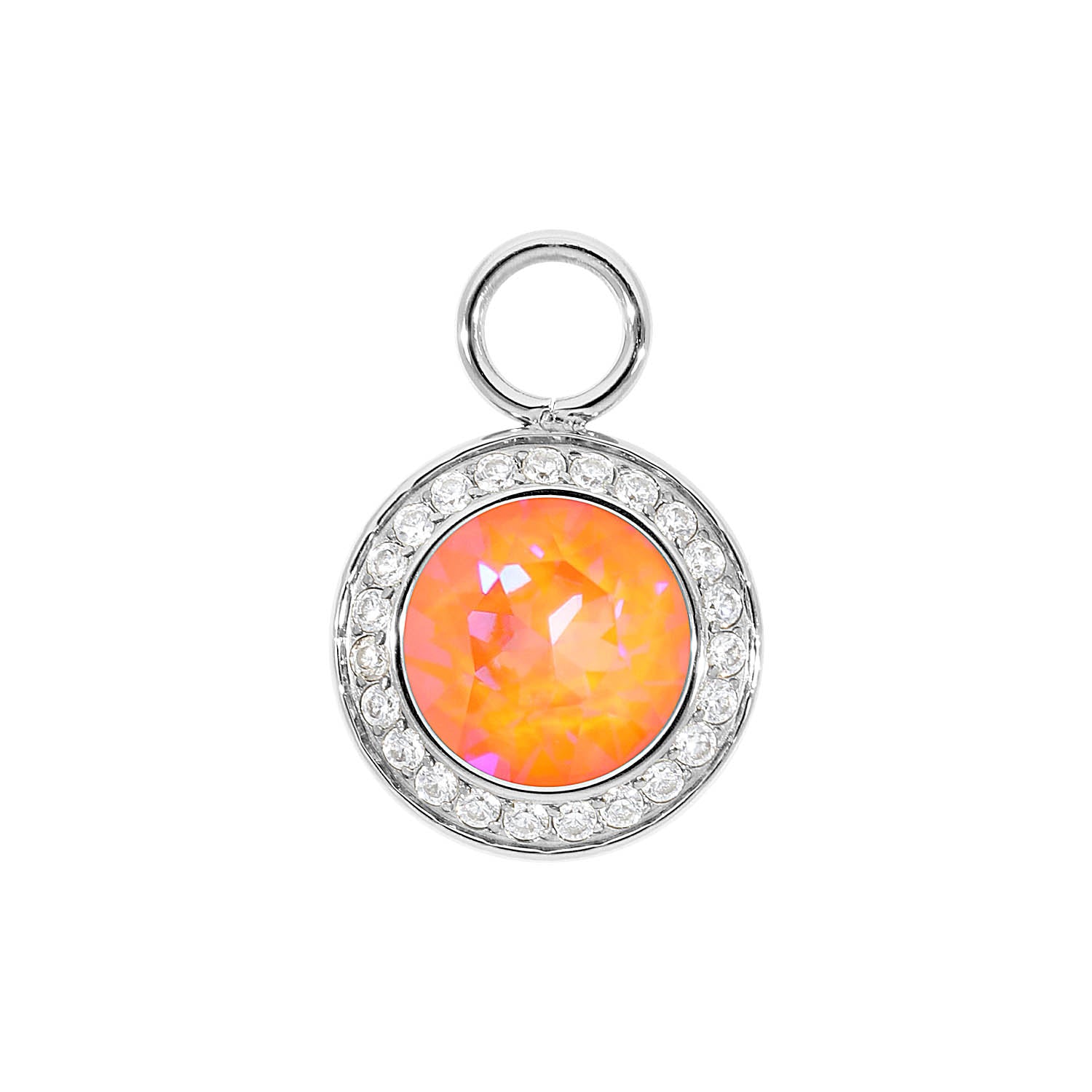 Tondo Deluxe Charm 0.51" - Silver crystal orange glow delite