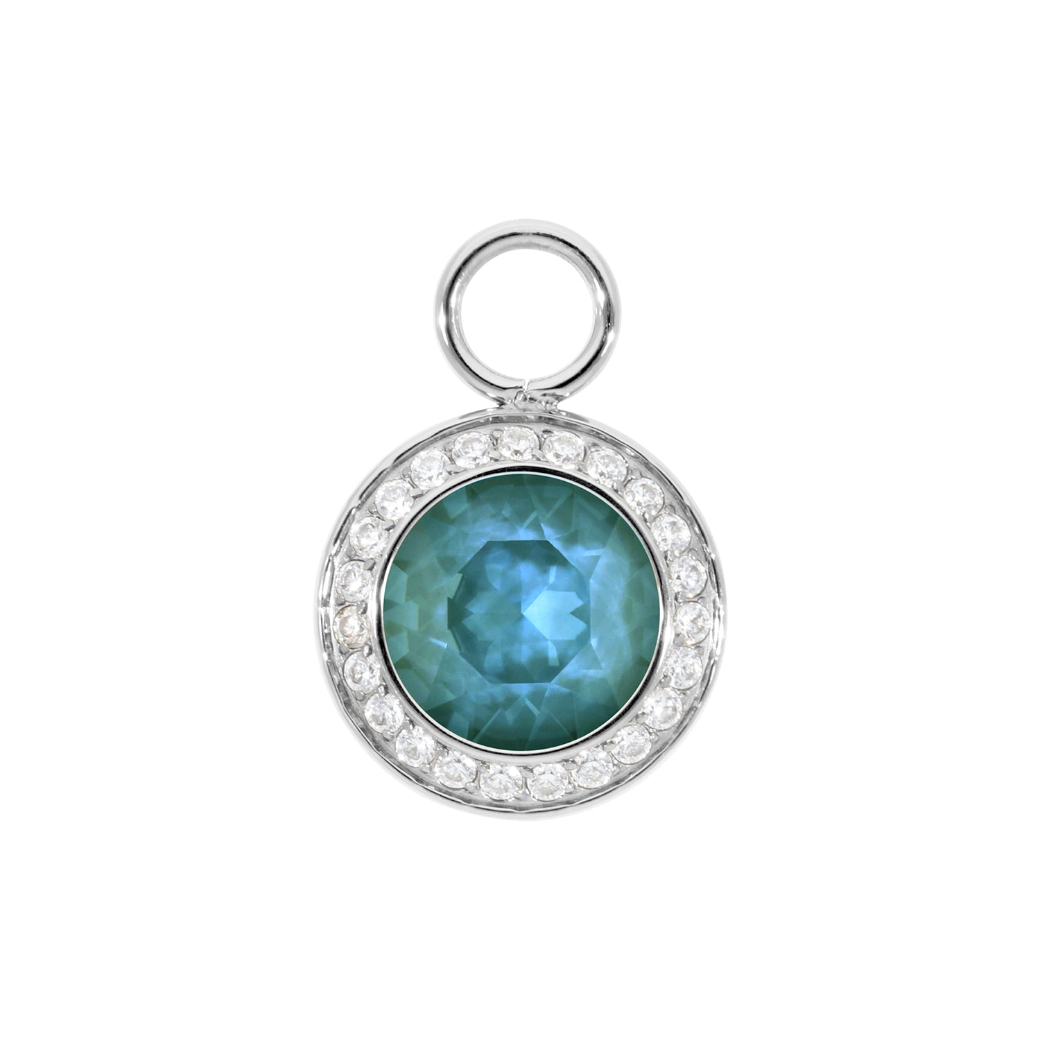 Tondo Deluxe Charm 0.51" - Silver Crystal Pine Green Ignite