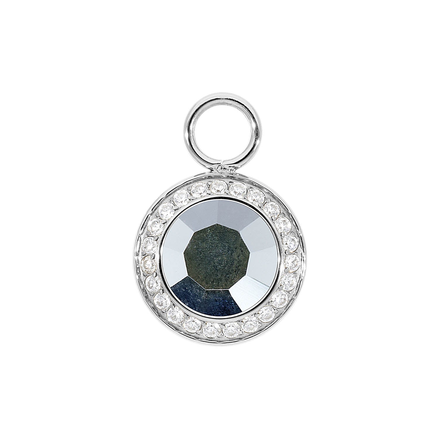 Tondo Deluxe Charm 0.51" - Silver crystal labrador