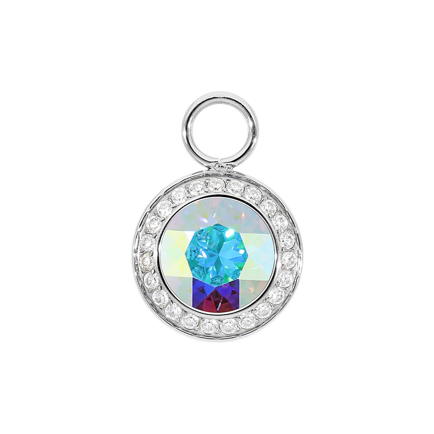 Tondo Deluxe Charm 0.51" - Silver crystal aurora boreale