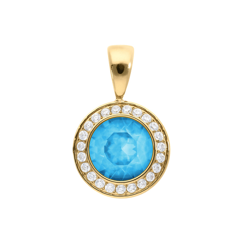 Tondo Deluxe Pendant 0.51" - Gold Crystal Electric Blue Ignite