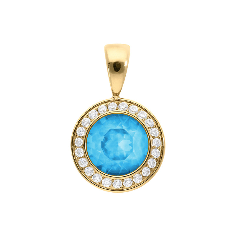 Tondo Deluxe Pendant 0.51" - Gold Crystal Electric Blue Ignite