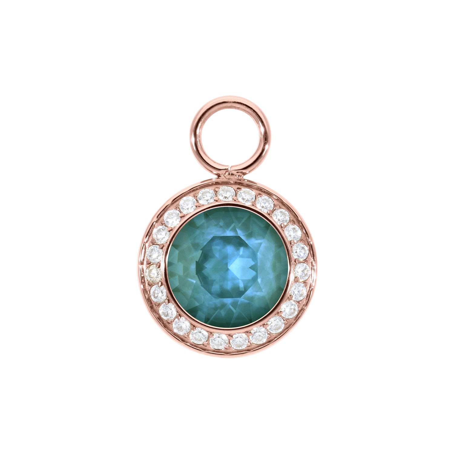 Tondo Deluxe Charm 0.51" - Rose Gold Crystal Pine Green Ignite