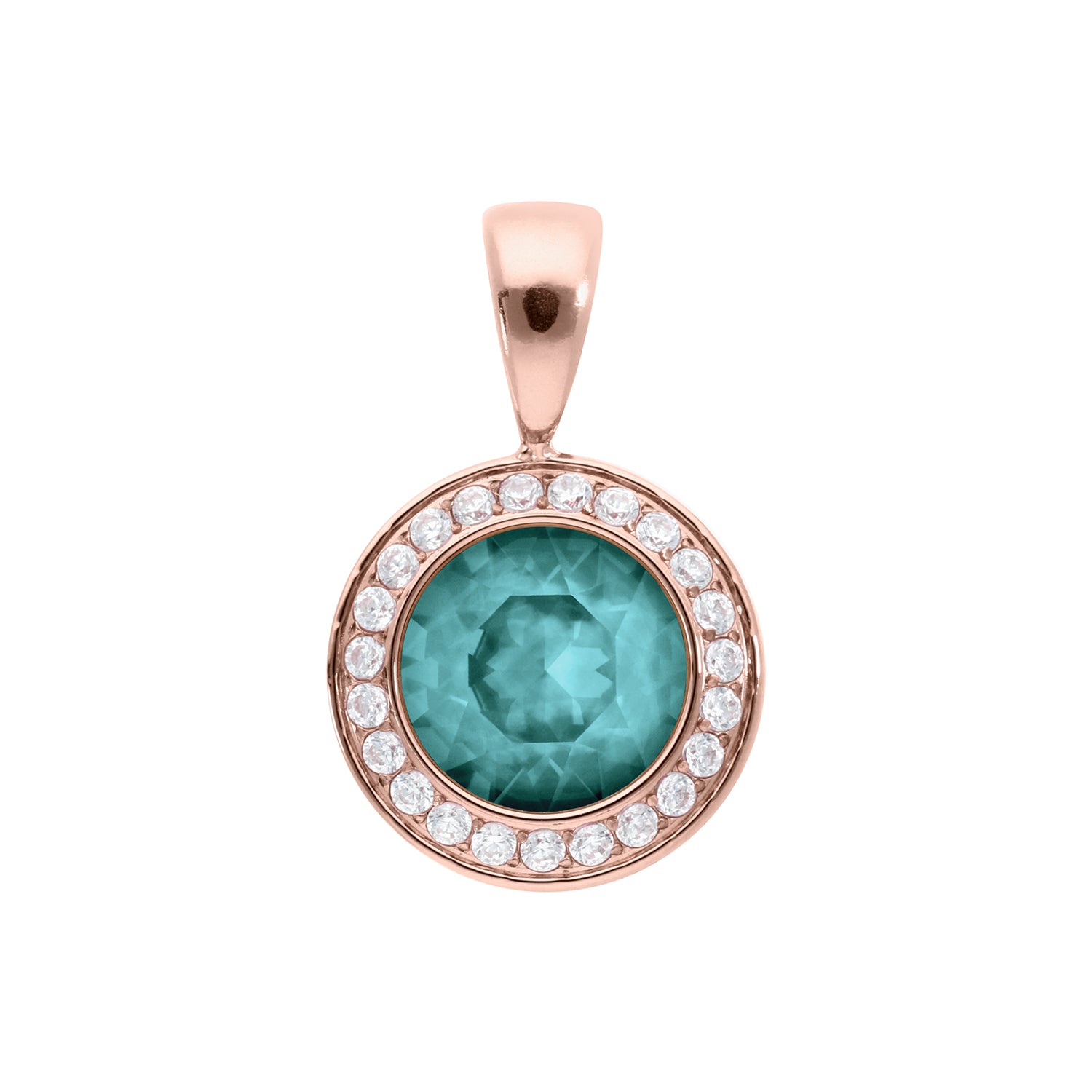 Tondo Deluxe Pendant 0.51" - Rose Gold Crystal Pine Green Ignite