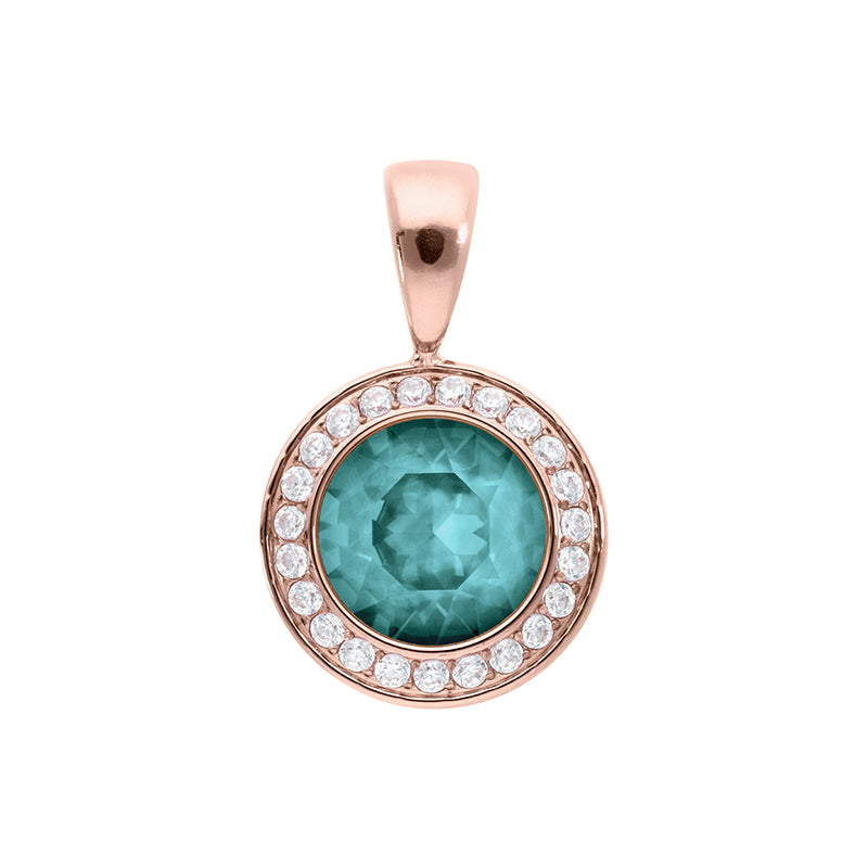 Tondo Deluxe Pendant 0.51" - Rose Gold Crystal Pine Green Ignite
