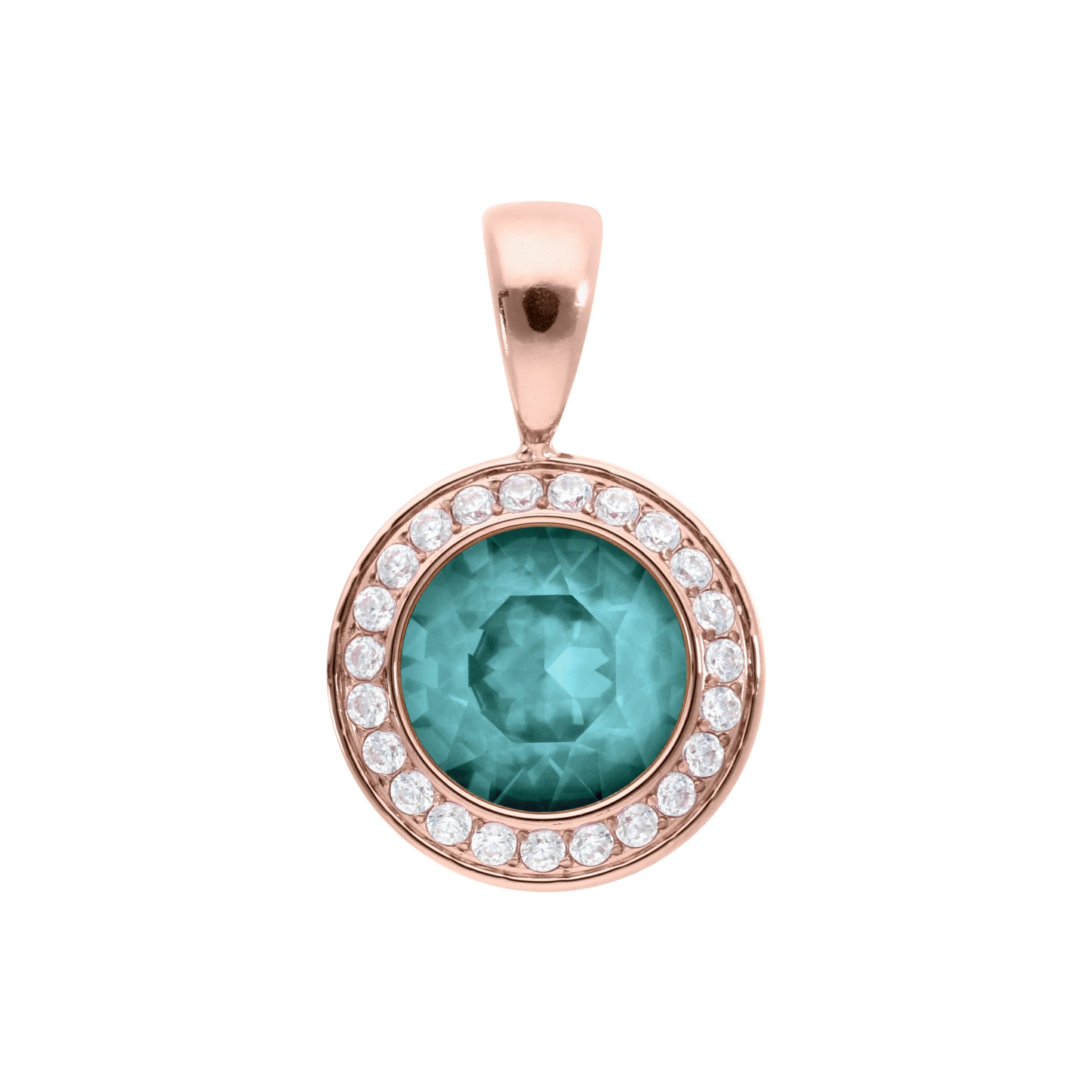 Tondo Deluxe Pendant 0.51" - Rose Gold Crystal Pine Green Ignite