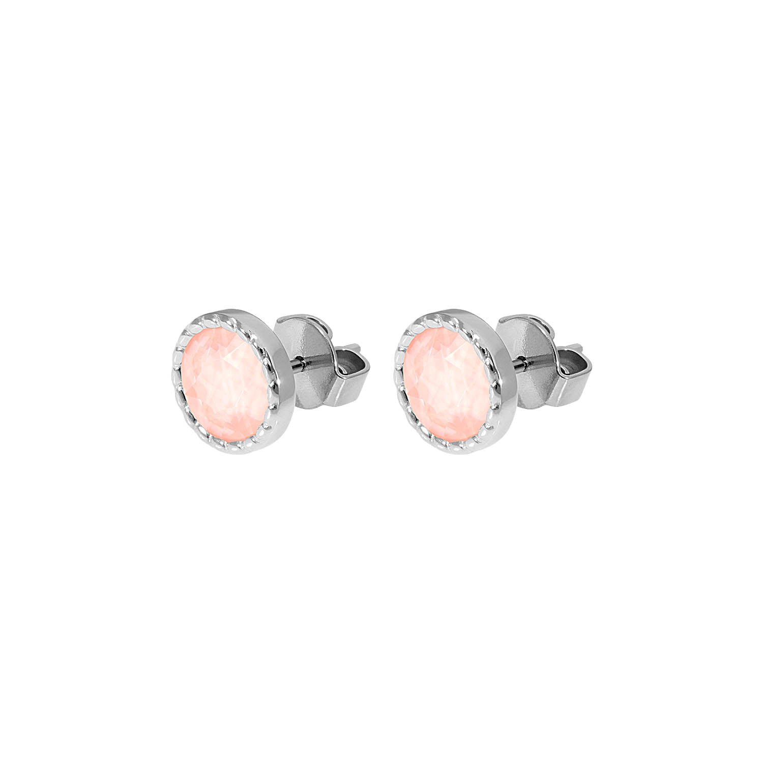 Bocconi Flat Stud Earring 0.35" - Silver Crystal Flamingo Ignite