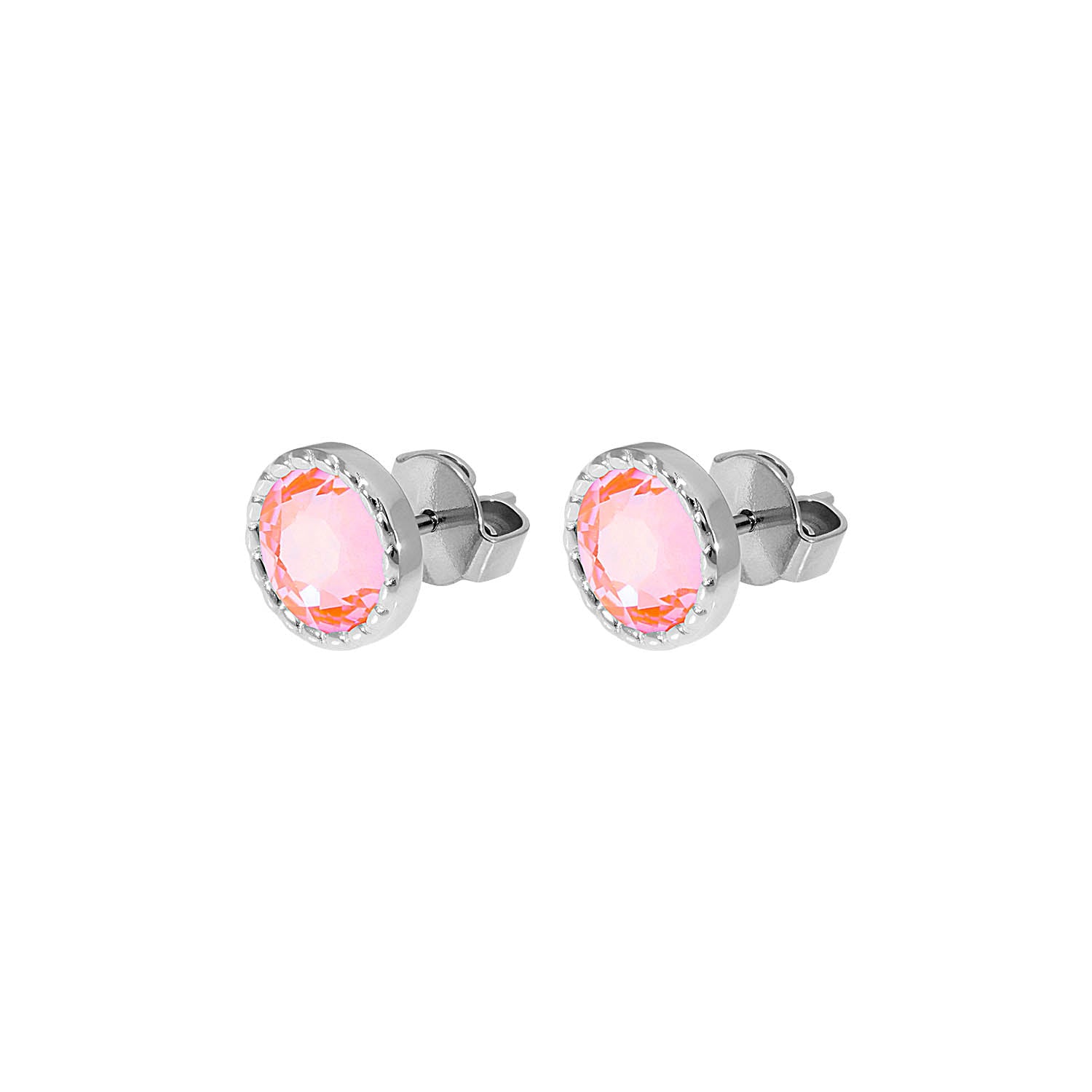 Bocconi Flat Stud Earring 0.35" - Silver crystal orange glow delite