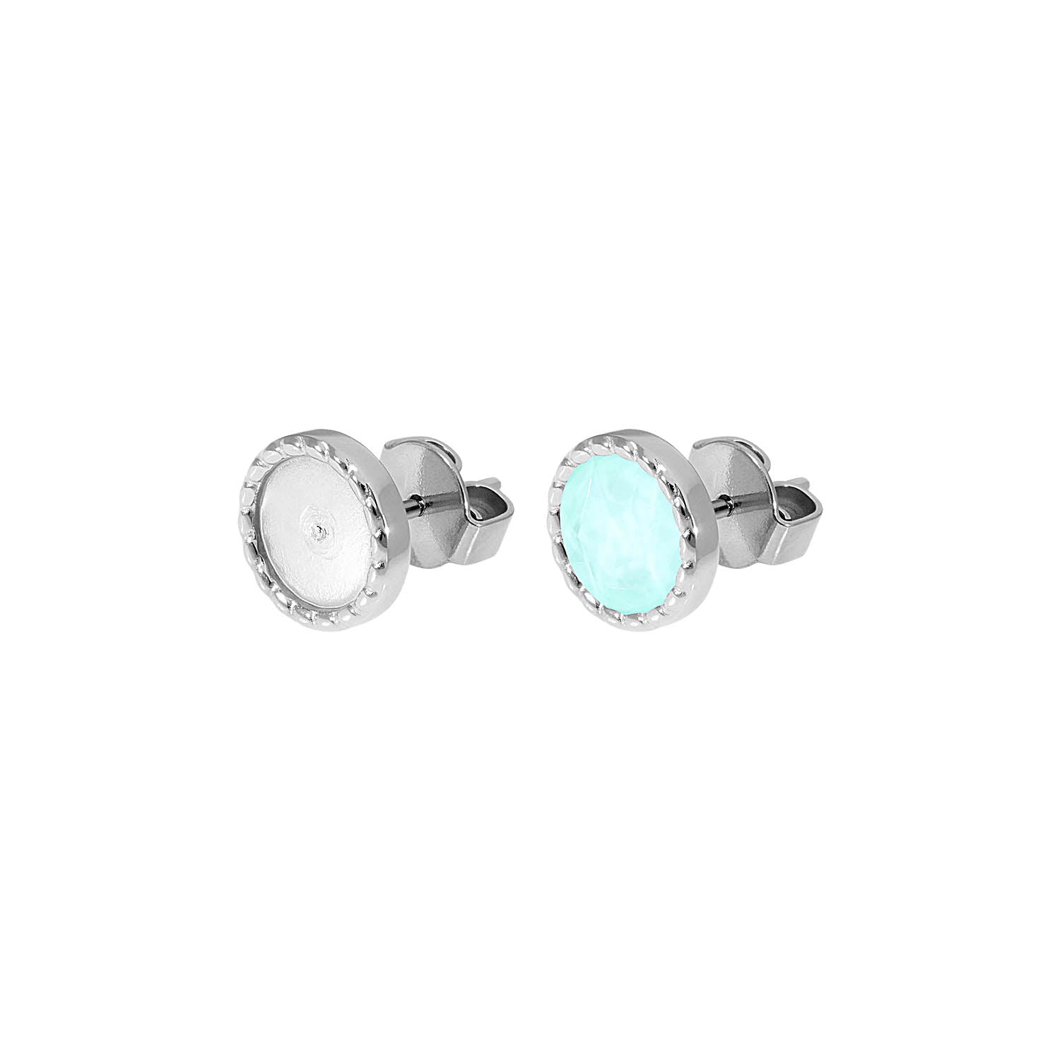 Bocconi Flat Stud Earring 0.35" - Silver crystal soft rose ignite