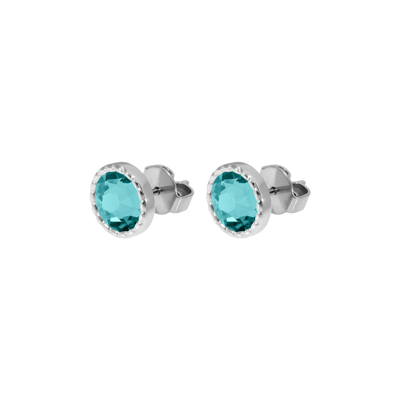 Bocconi Flat Stud Earring 0.35" - Silver Crystal Pine Green Ignite
