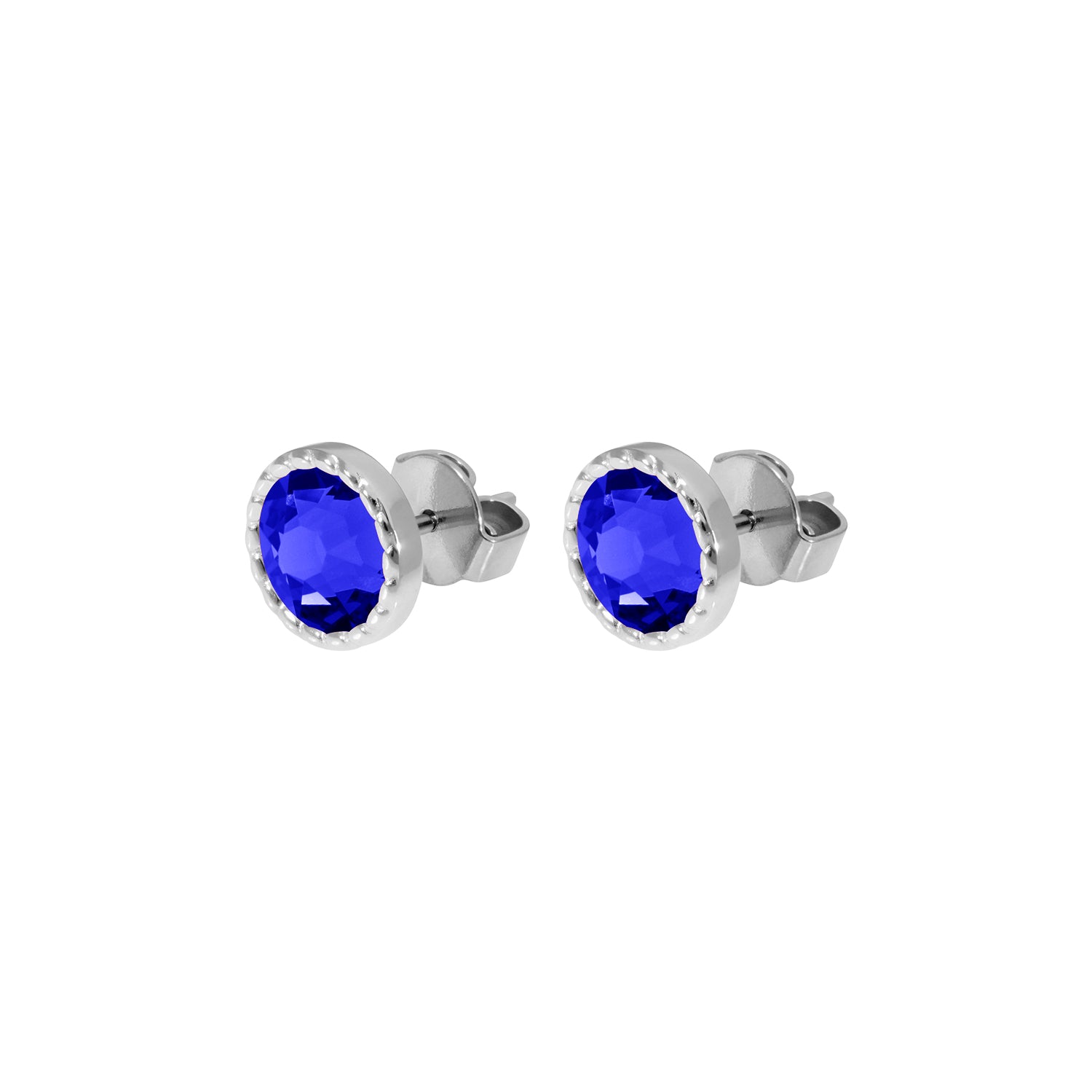 Bocconi Flat Stud Earring 0.35" - Silver ReCreated Dark Sapphire