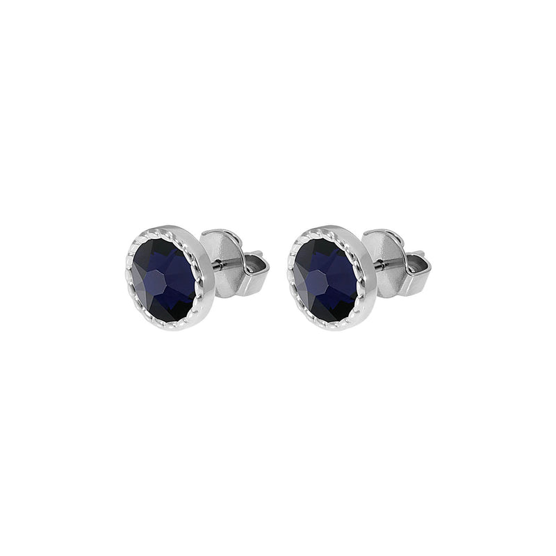 Bocconi Flat Stud Earring 0.35" - Silver Dark Indigo