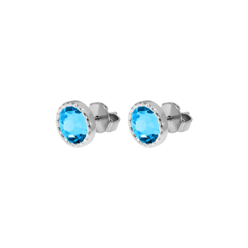 Bocconi Flat Stud Earring 0.35" - Silver Crystal Electric Blue Ignite