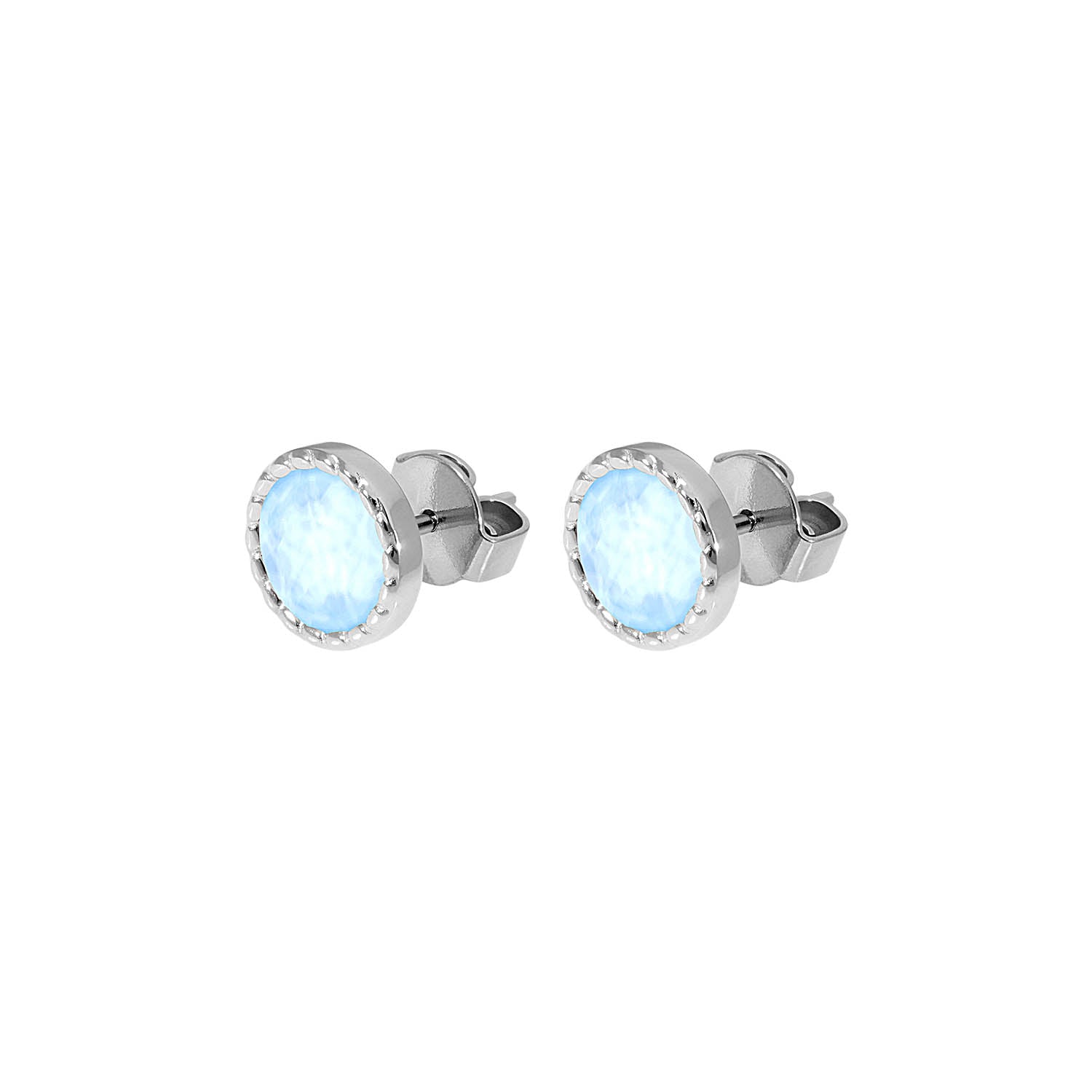 Bocconi Flat Stud Earring 0.35" - Silver crystal sky ignite