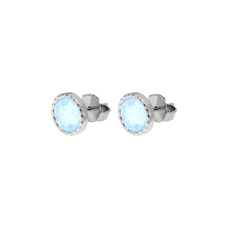 Bocconi Flat Stud Earring 0.35" - Silver crystal sky ignite