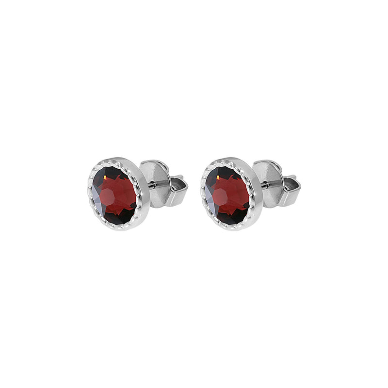 Bocconi Flat Stud Earring 0.35" - Silver Burgundy