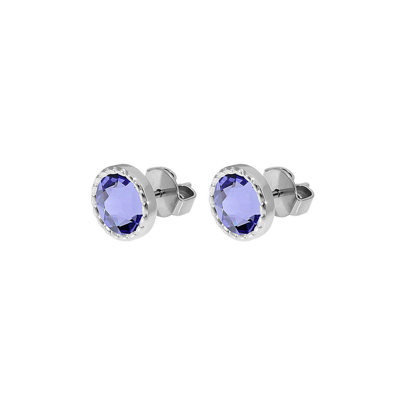 Bocconi Flat Stud Earring 0.35" - Silver tanzanite