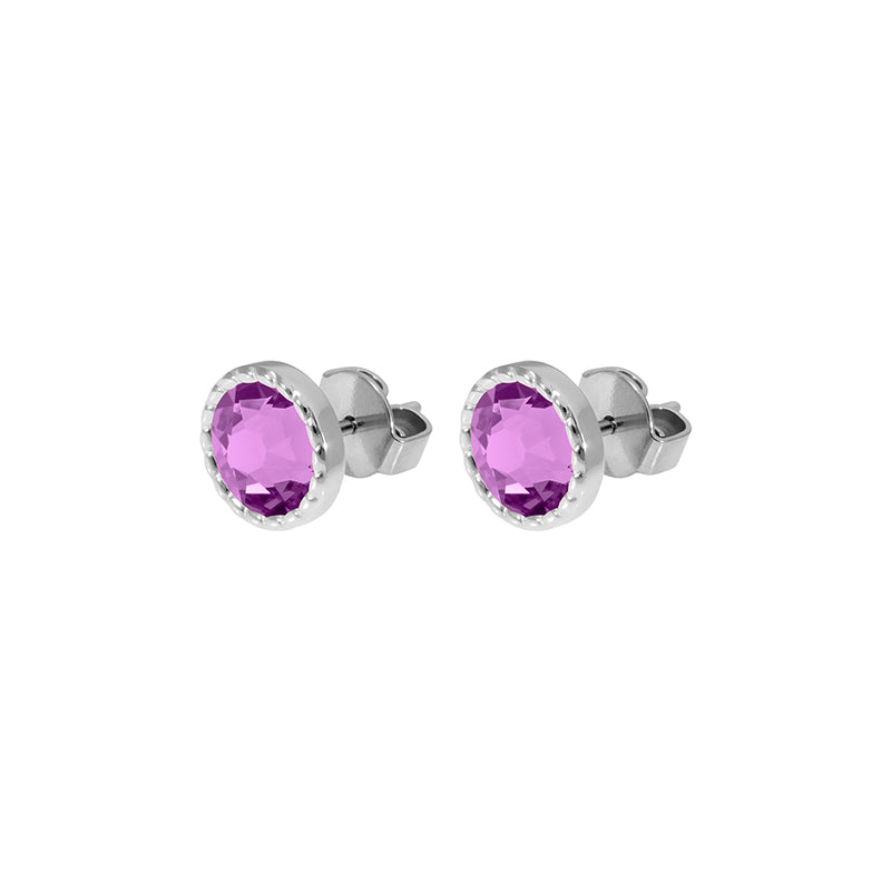 Bocconi Flat Stud Earring 0.35" - Silver Crystal Orchid Ignite