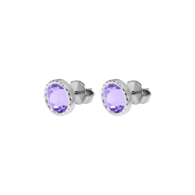 Bocconi Flat Stud Earring 0.35" - Silver Crystal Purple Ignite