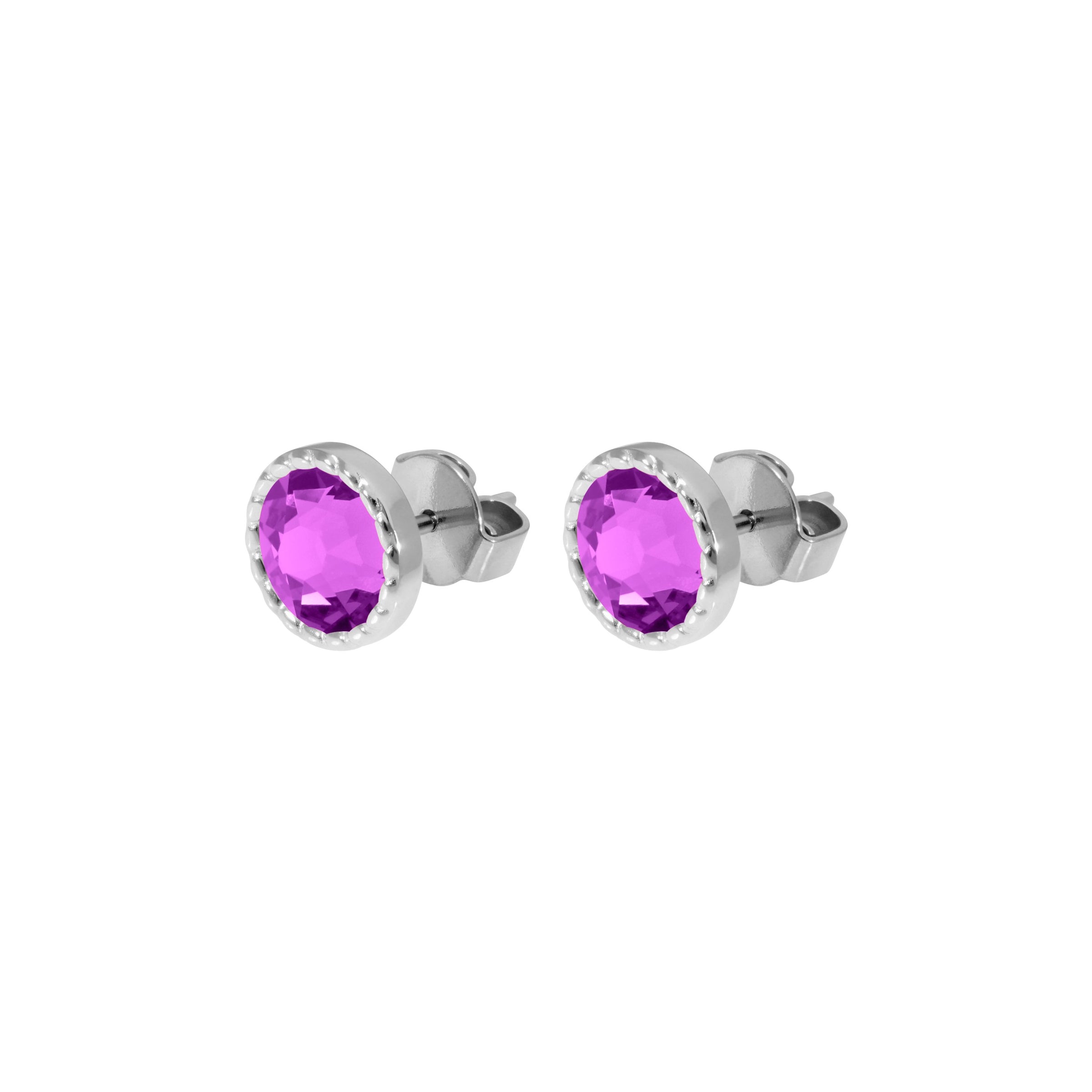 Bocconi Flat Stud Earring 0.35" - Silver Crystal Electric Violet Ignite