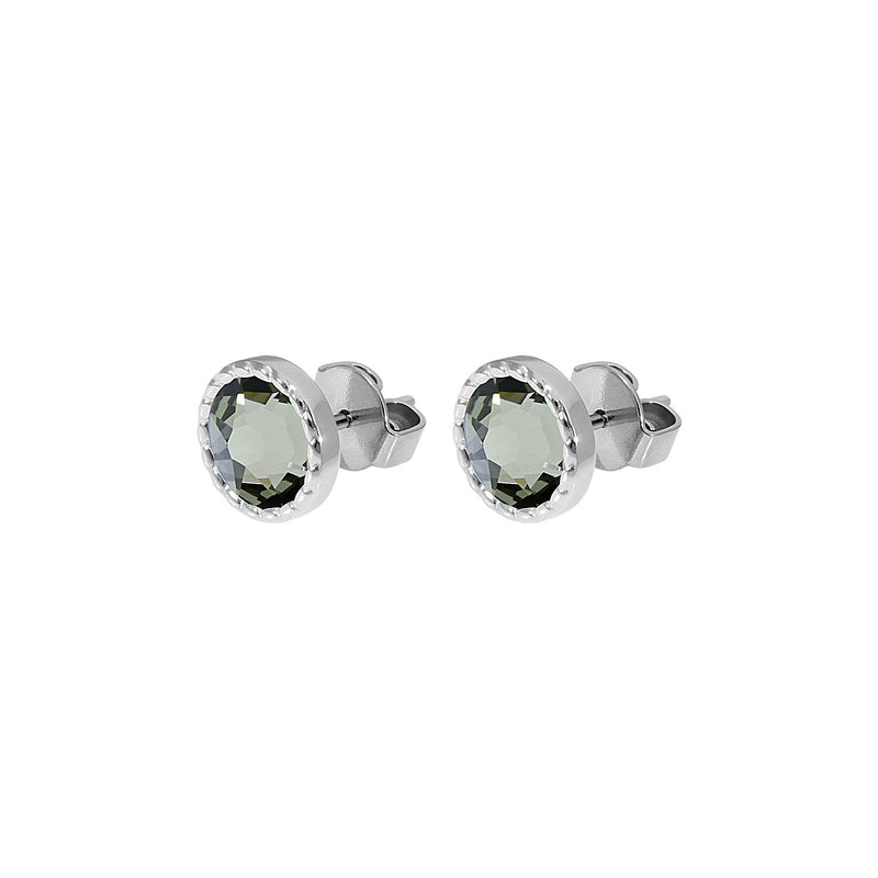 Bocconi Flat Stud Earring 0.35" - Silver black diamond
