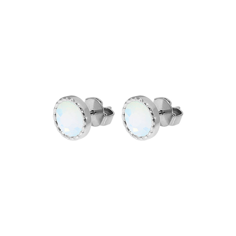 Bocconi Flat Stud Earring 0.35" - Silver white opal