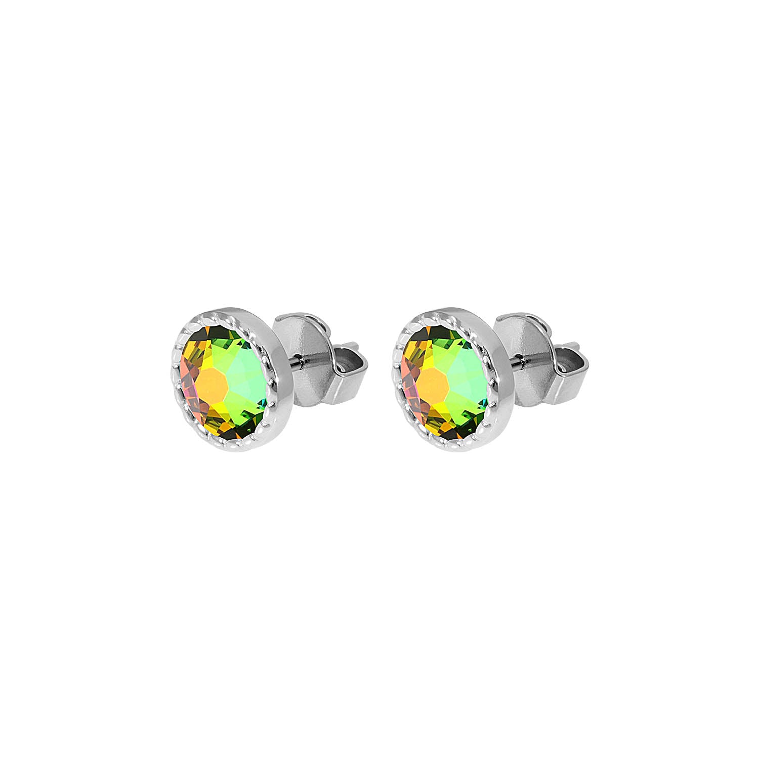 Bocconi Flat Stud Earring 0.35" - Silver Crystal Vitrail Medium