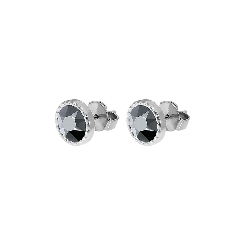 Bocconi Flat Stud Earring 0.35" - Silver jet hematite