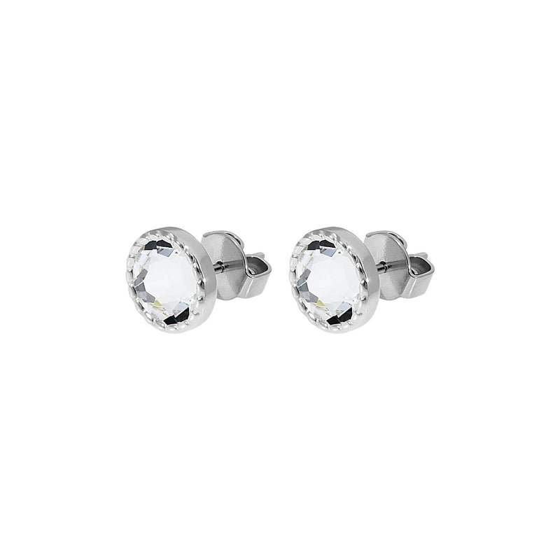 Bocconi Flat Stud Earring 0.35" - Silver crystal