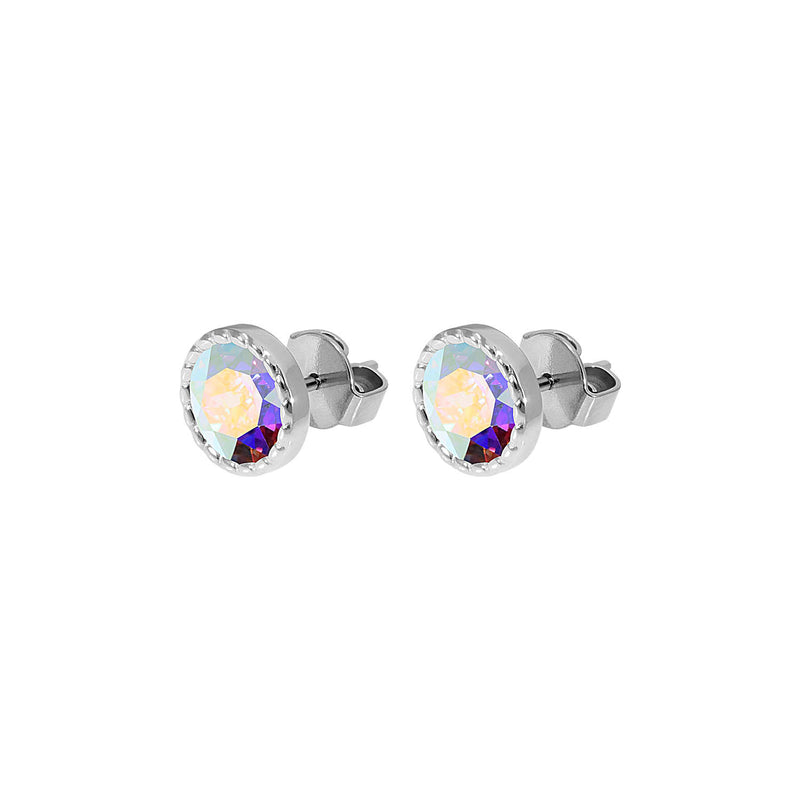 Bocconi Flat Stud Earring 0.35" - Silver crystal aurora boreale