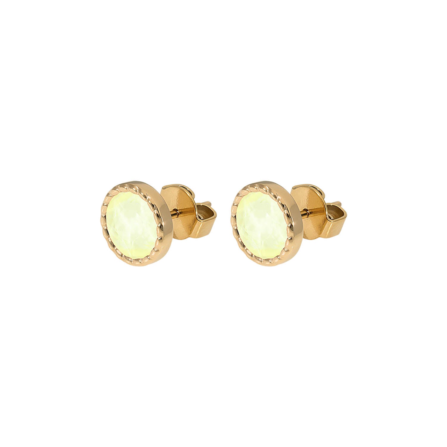 Bocconi Flat Stud Earring 0.35" - Gold crystal soft yellow ignite
