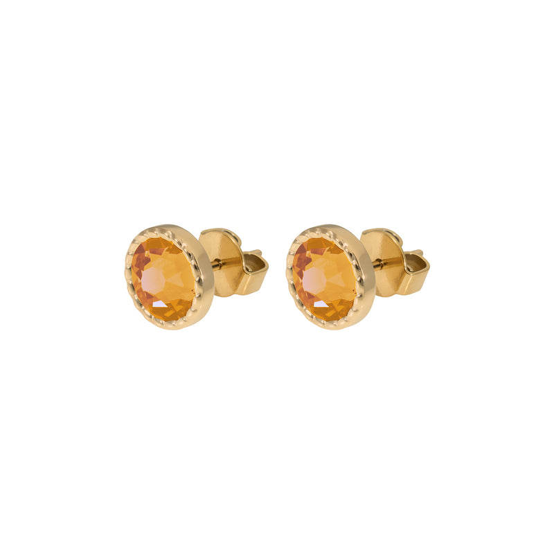 Bocconi Flat Stud Earring 0.35" - Gold Crystal Mango Ignite