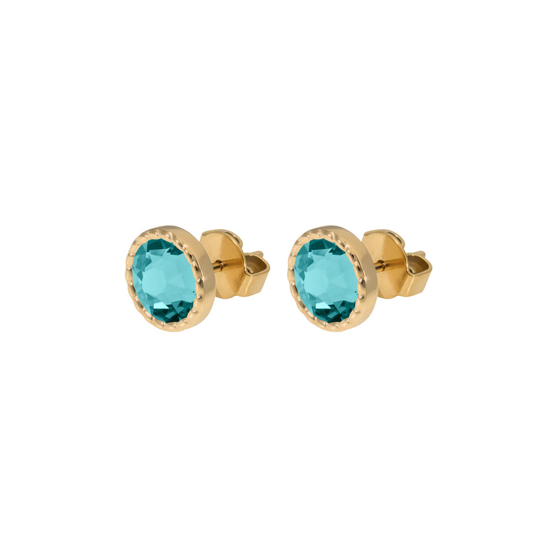 Bocconi Flat Stud Earring 0.35" - Gold Crystal Pine Green Ignite