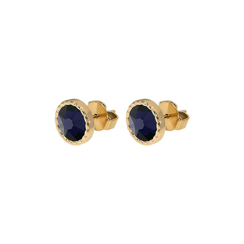 Bocconi Flat Stud Earring 0.35" - Gold Dark Indigo