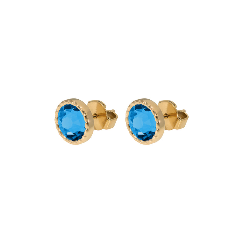Bocconi Flat Stud Earring 0.35" - Gold Denim Blue