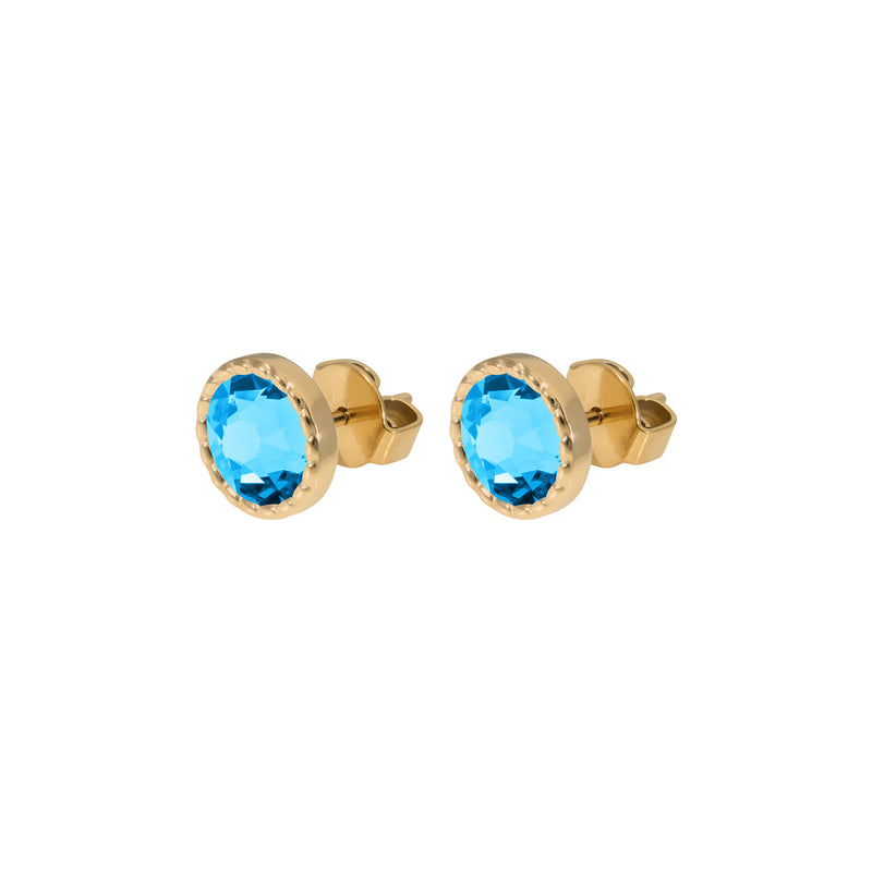 Bocconi Flat Stud Earring 0.35" - Gold Crystal Electric Blue Ignite