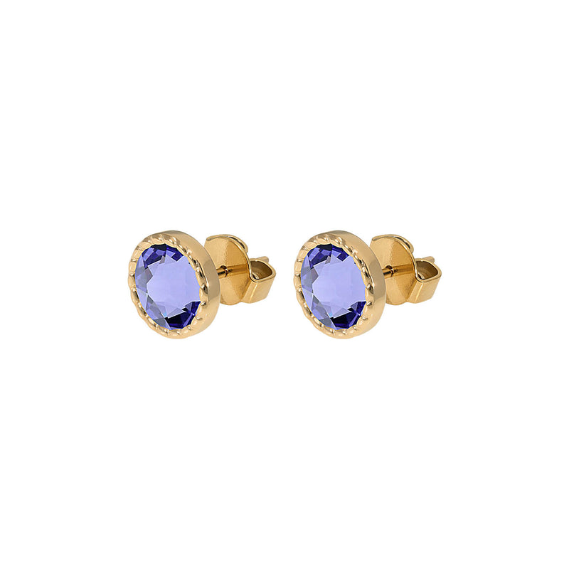 Bocconi Flat Stud Earring 0.35" - Gold tanzanite