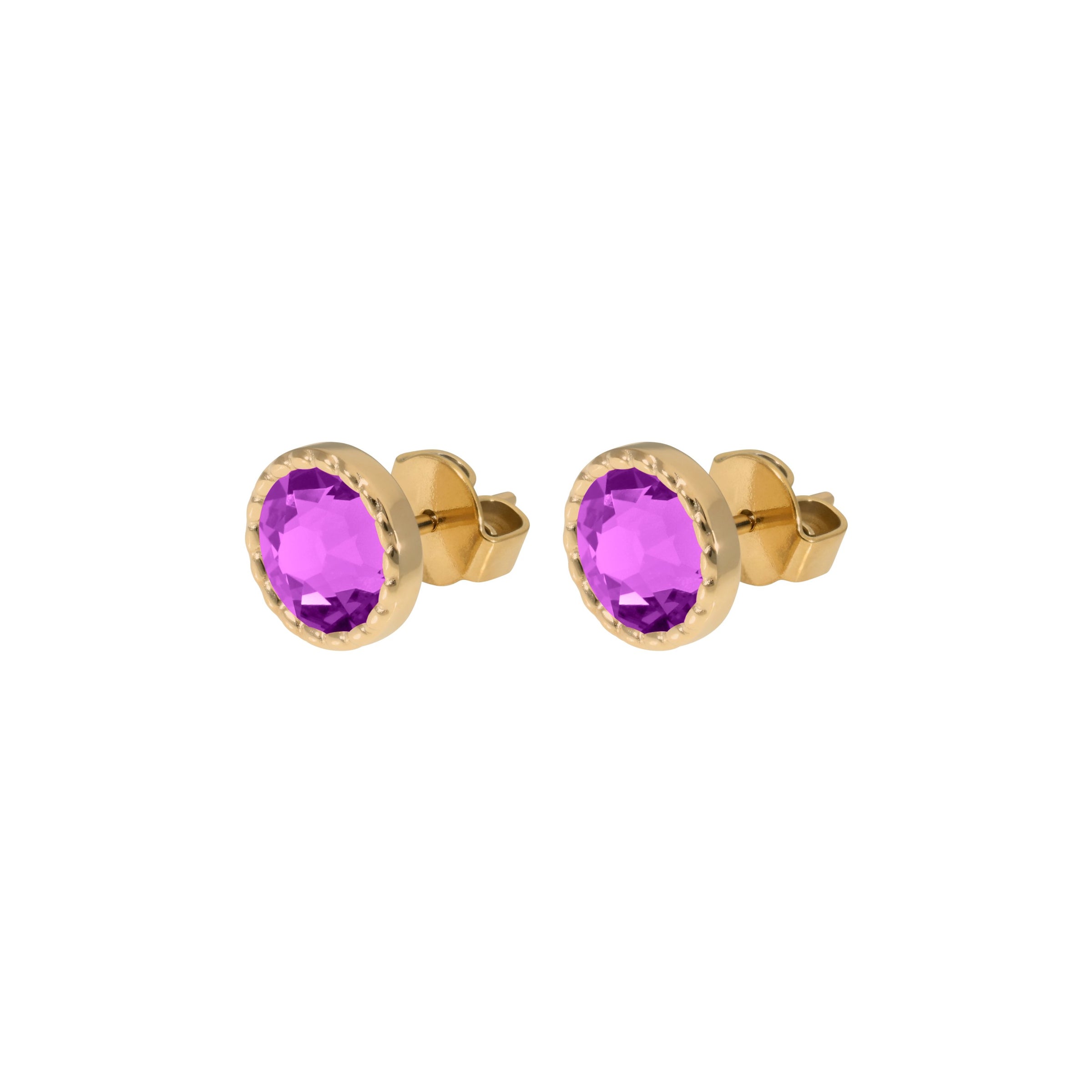 Bocconi Flat Stud Earring 0.35" - Gold Crystal Electric Violet Ignite